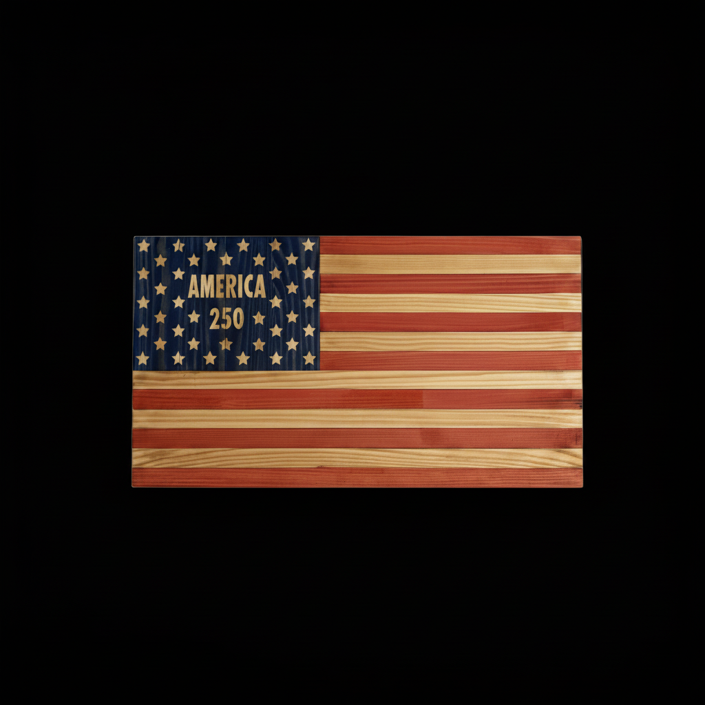 America 250 Wooden Flag - Larger on Black Background