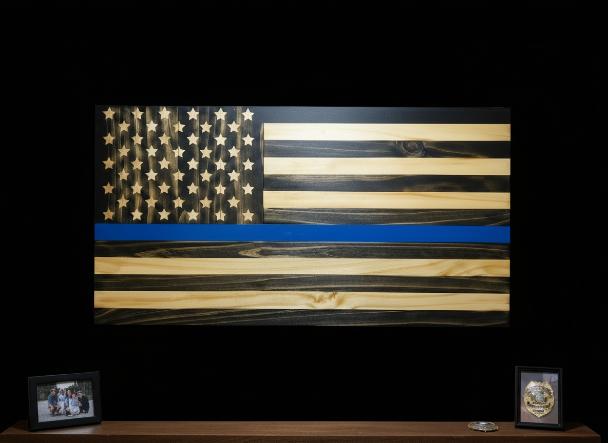 Blue Line Flag with black background