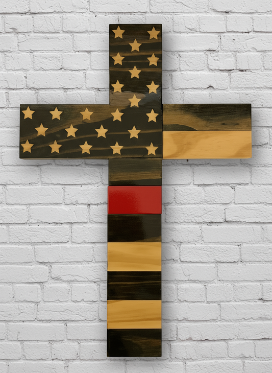 Red Line Cross White Brick Wall