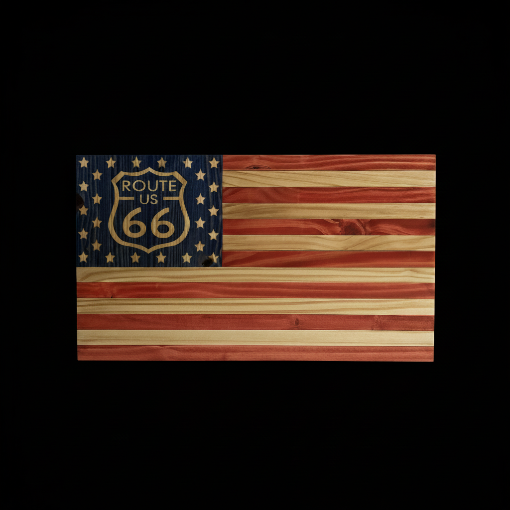 Route US 66 Wooden Flag - Brightened